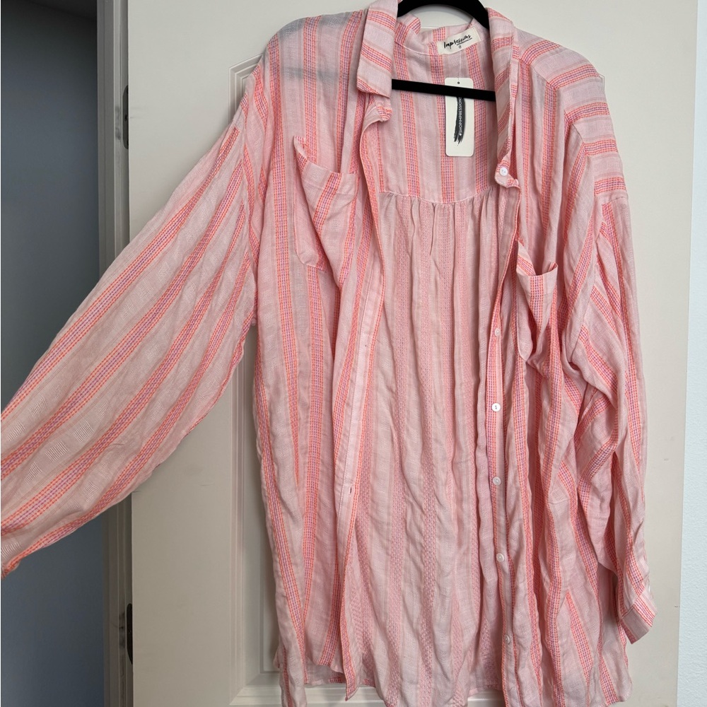 Impressions Pink Striped Button-Up Shirt